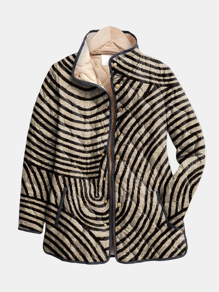 Inaya | Retro Hand-Drawn Circle Design Quilted Jacket