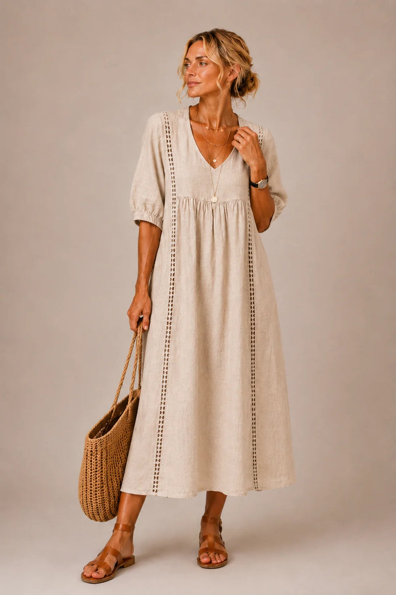 Arlene™ Lace Trim Puff Sleeve Maxi Dress