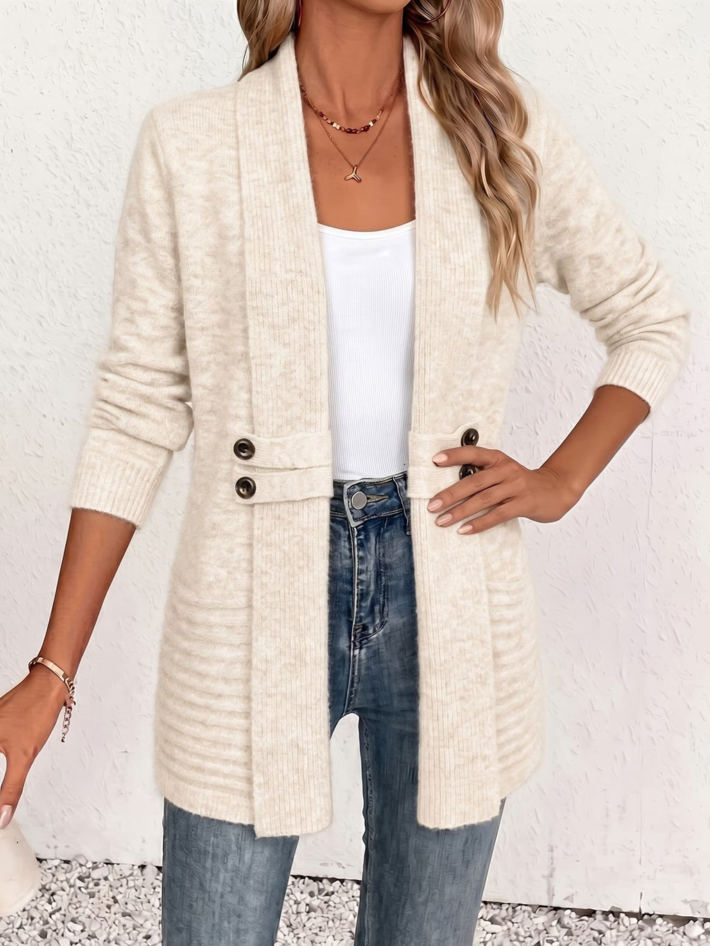 Rosalie | Cream Ribbed Knit Cardigan