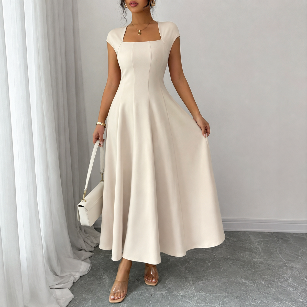 Norma™ Square Neck A-Line Maxi Dress