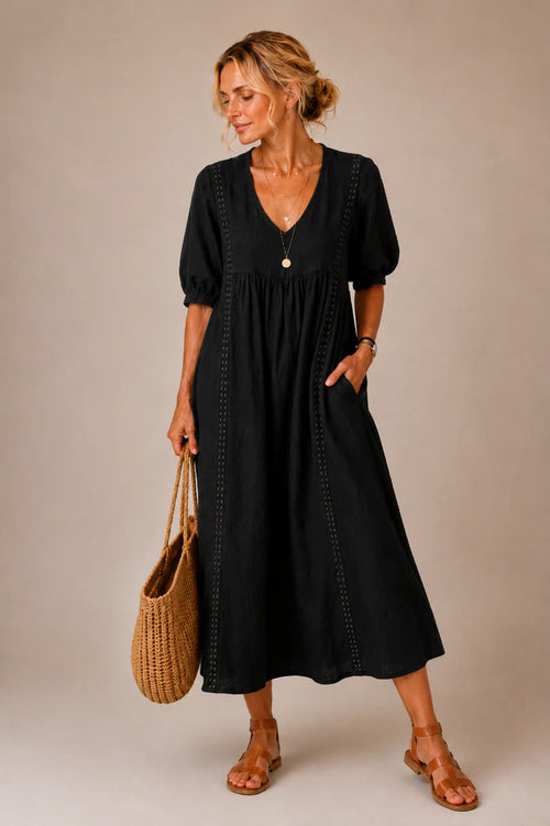 Arlene™ Lace Trim Puff Sleeve Maxi Dress