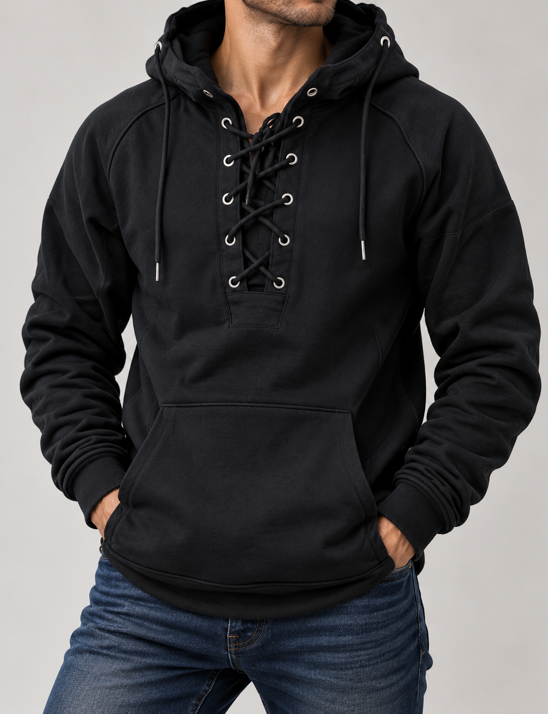 DUNCAN | Lace-up hoodie with a kangaroo pocket
