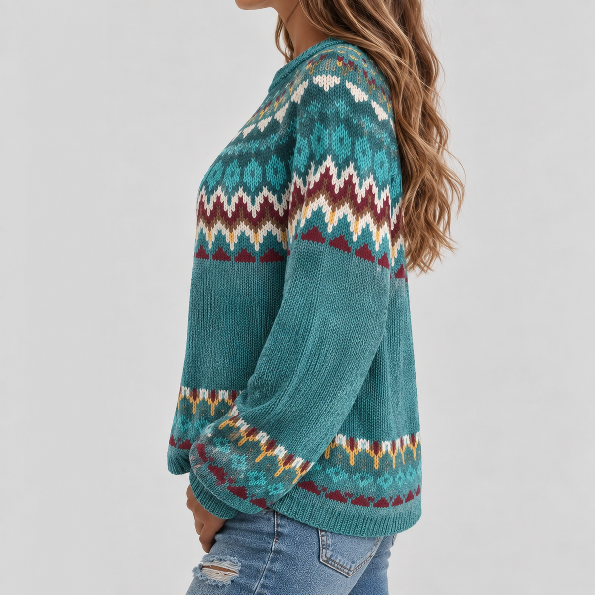 Charlie | Retro Wave Pattern Pullover Sweater