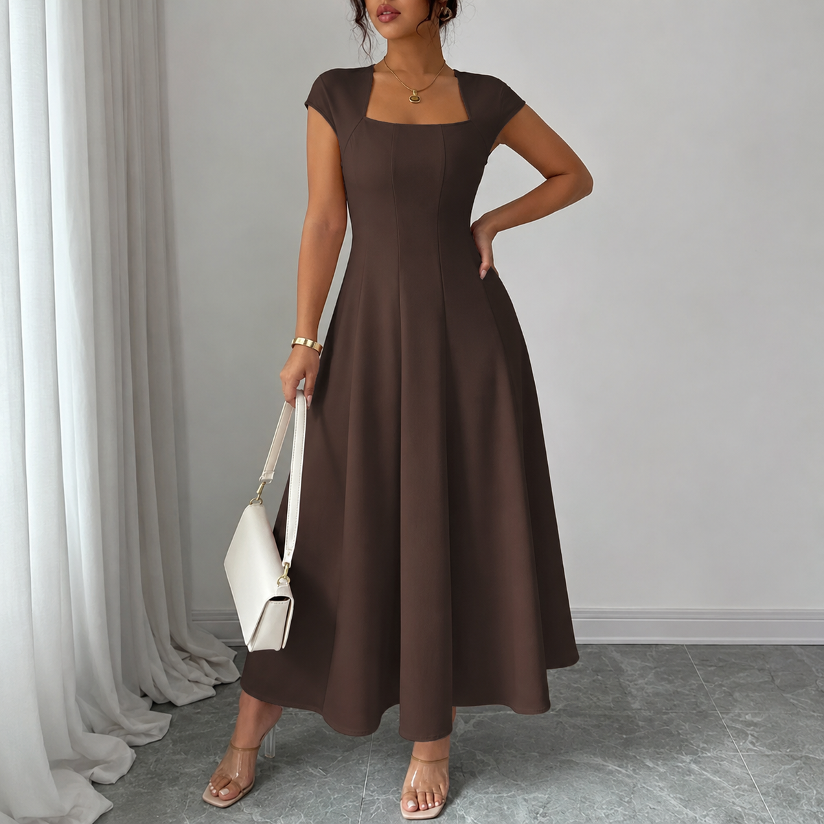 Norma™ Square Neck A-Line Maxi Dress