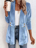 Delaney™ | Sky Blue Velvet Button-Tab Cardigan
