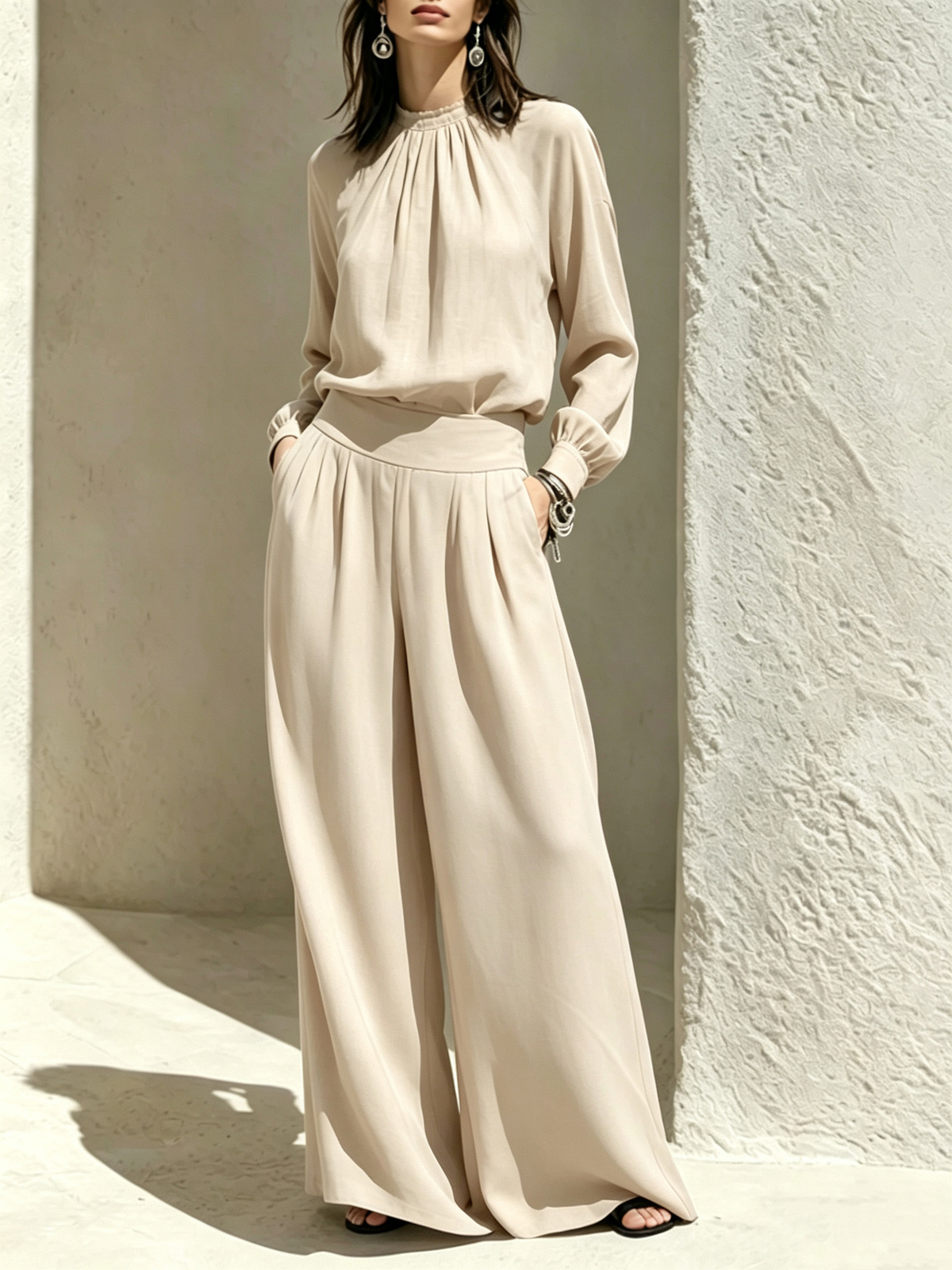 Bertha™ Gathered Neck Wide-Leg Two-Piece Set