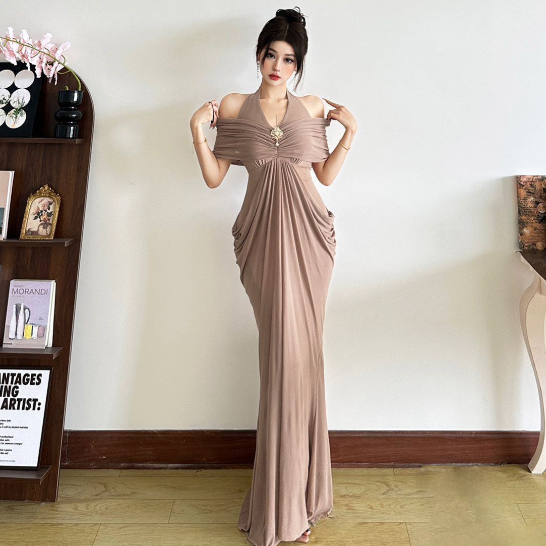 Ernestine™ Draped Halter Cold-Shoulder Maxi Dress