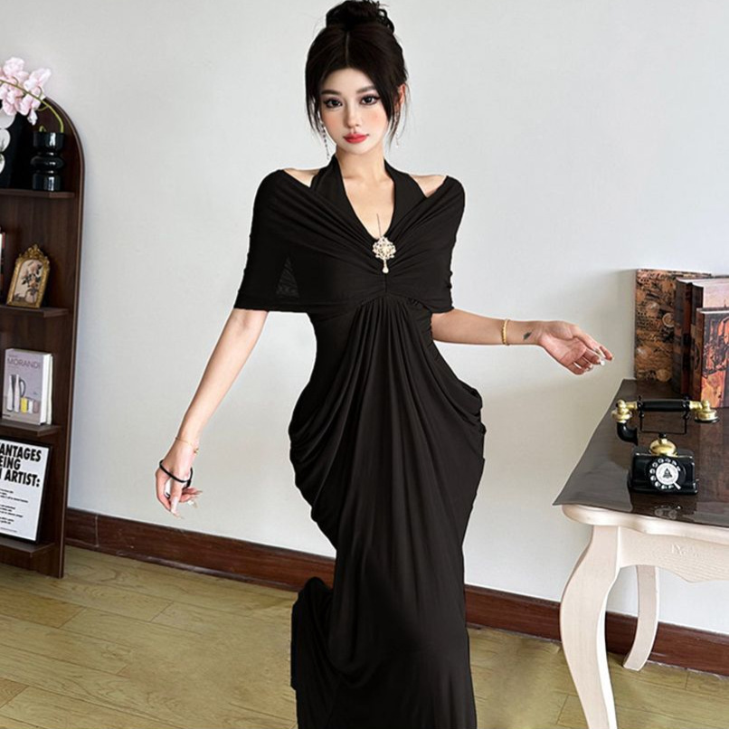 Ernestine™ Draped Halter Cold-Shoulder Maxi Dress