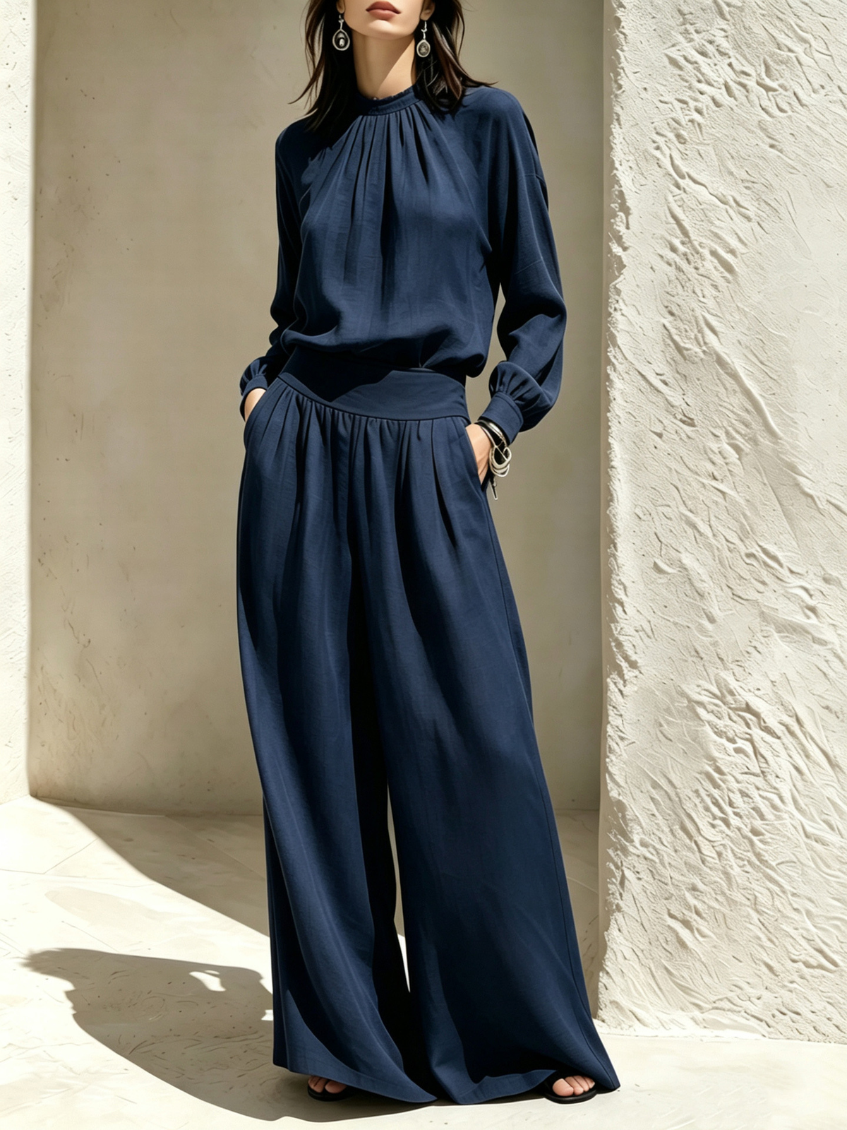 Bertha™ Gathered Neck Wide-Leg Two-Piece Set