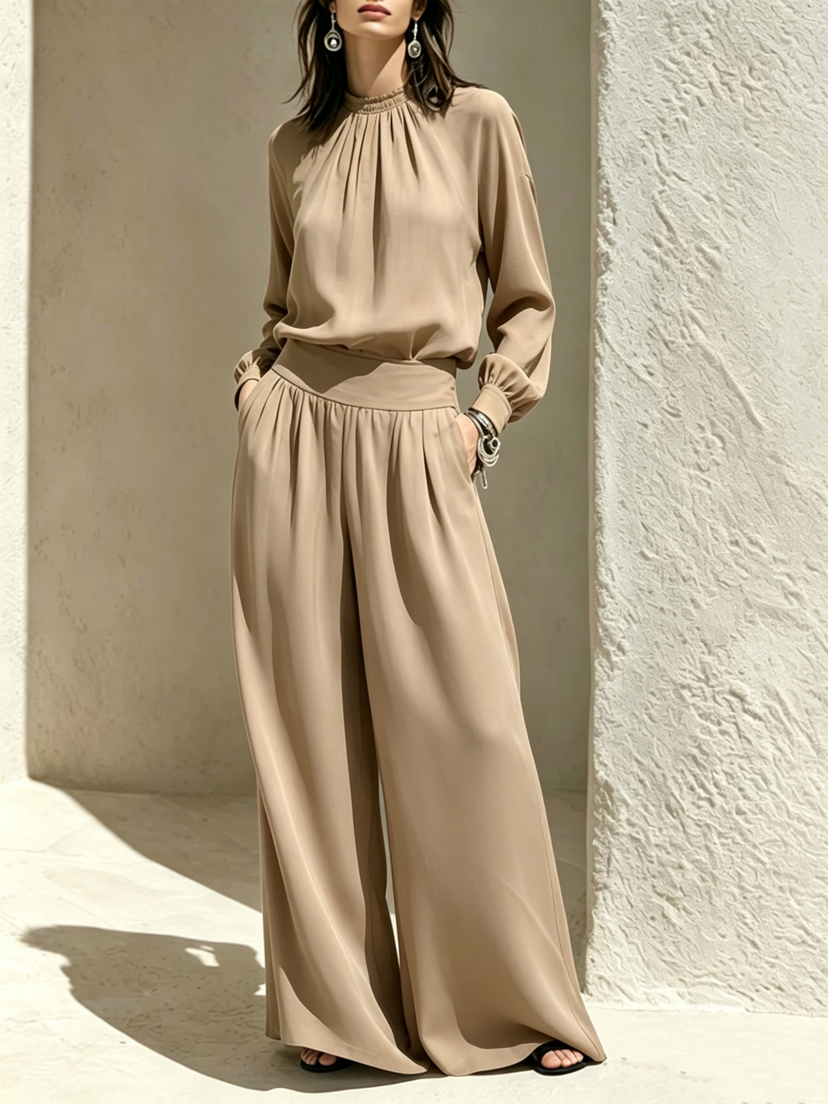 Bertha™ Gathered Neck Wide-Leg Two-Piece Set