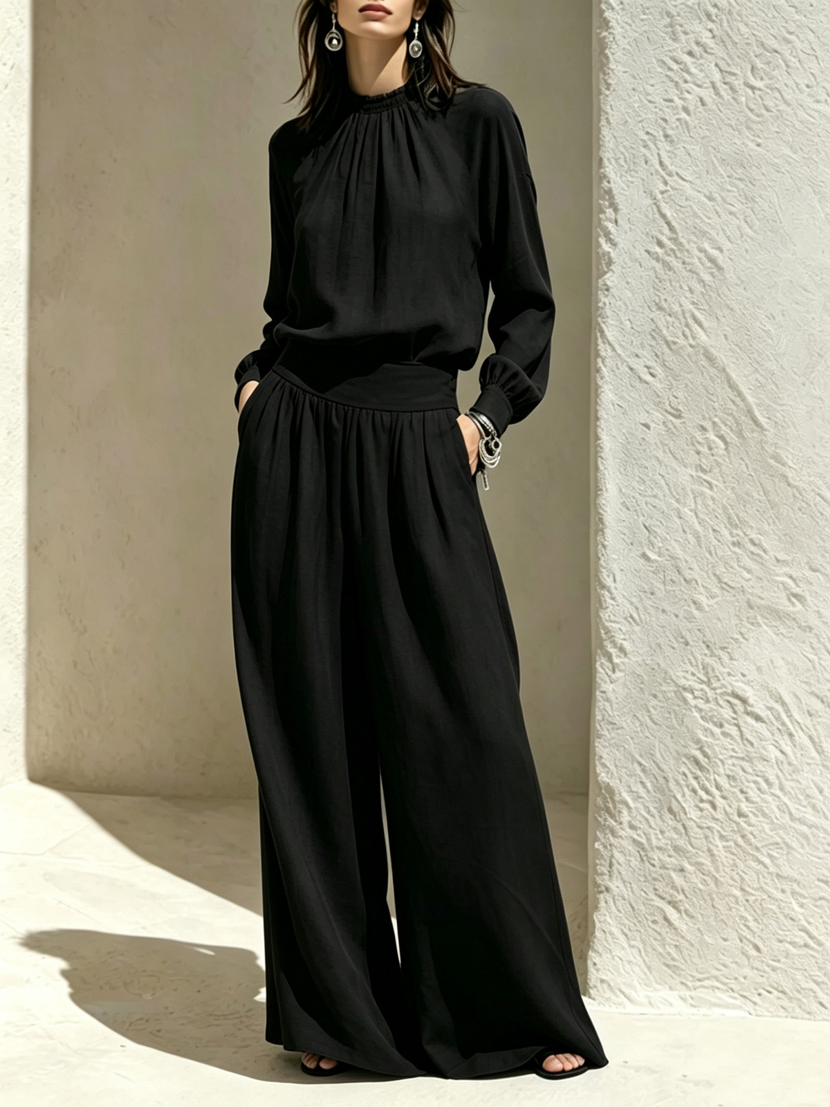 Bertha™ Gathered Neck Wide-Leg Two-Piece Set