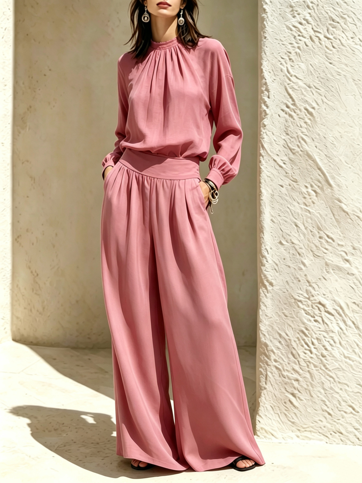 Bertha™ Gathered Neck Wide-Leg Two-Piece Set