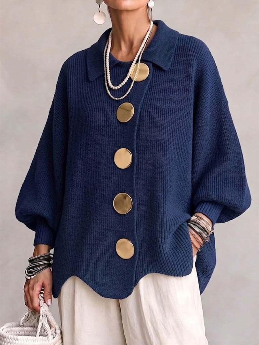 Josephine | Oversized Collared Cardigan With Large Metal Buttons
