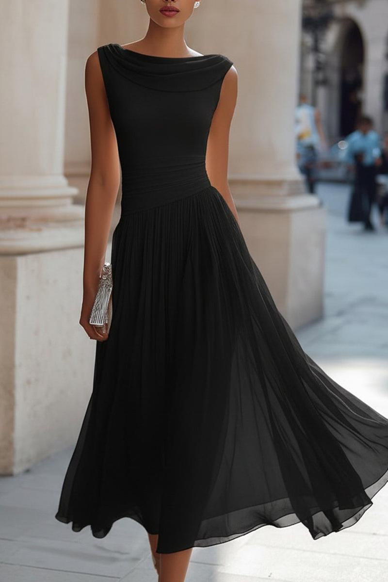 Simone™ Draped Neck Pleated Midi Dress